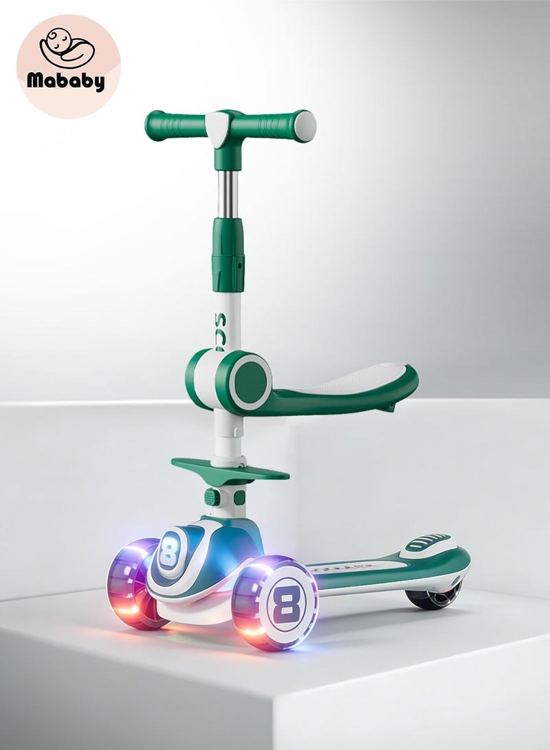 MaBaby Kick Scooter fo Kids 3-in-1 with Led Light Flashing Wheels, Adjustable Height and Removable Seat, Outdoor Activities for 1-12 Years Boys Girls - Image 1